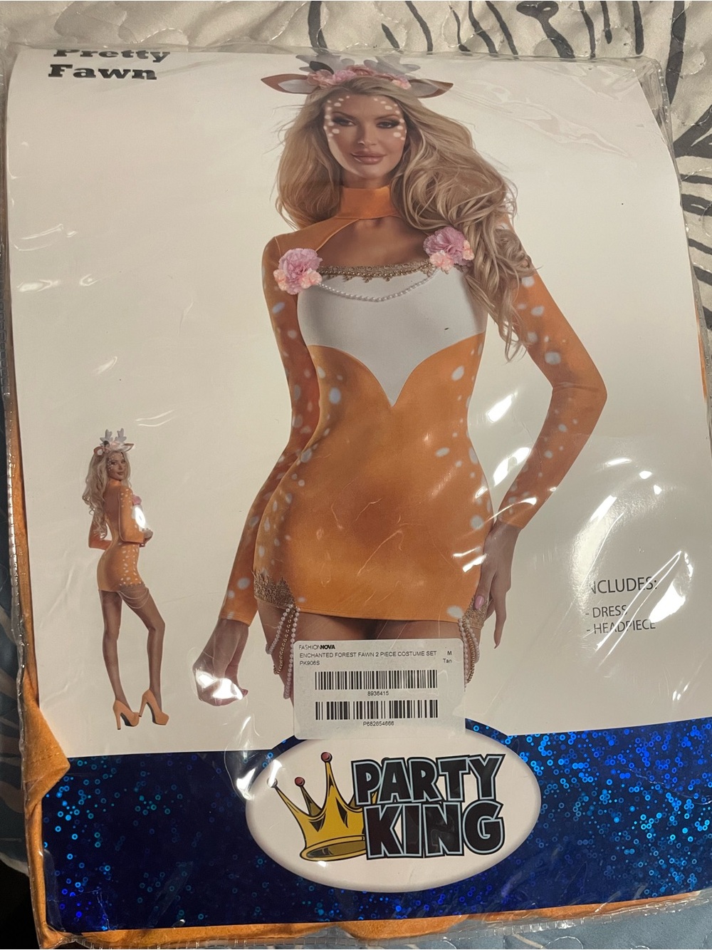 Fashion Nova Orange & White Fawn Costume Dress with Floral Headpiece